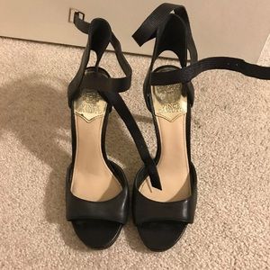 Vince Camuto Black Leather Strappy Heel